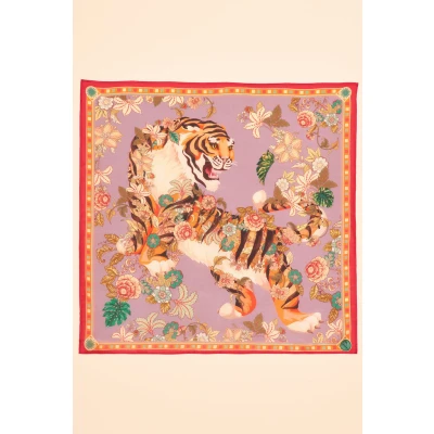 Silk Prancing Tiger Scarf in Lilac
