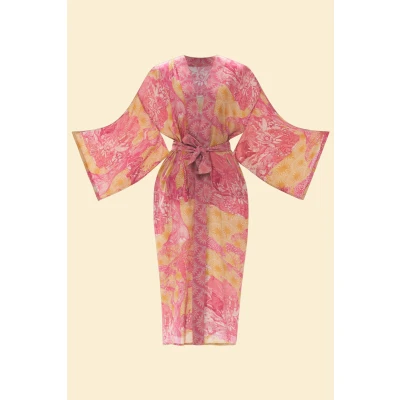 Tropical Toile Kimono Gown - Pineapple/Raspberry