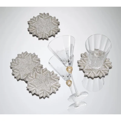 Winter Lace Drink Coasters in Silver & Crystal