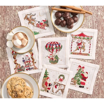 Santa Cocktail Napkins in White & Multi