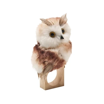 Owl Napkin Ring in White & Brown