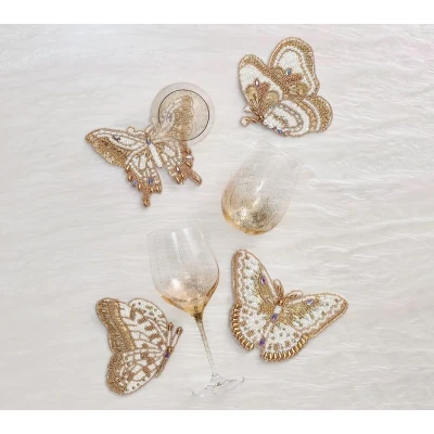 Papillon Coasters in Ivory & Gold