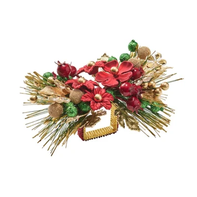 Xmas Carol Napkin Ring in Red, Green & Gold