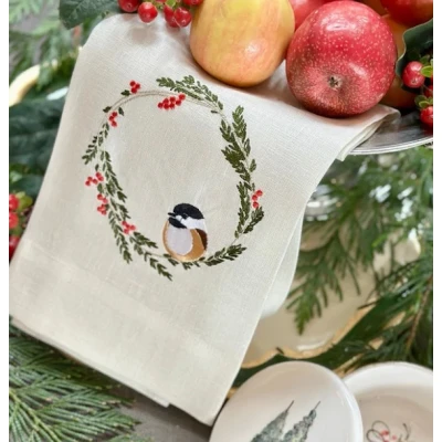 Chickadee Wreath Linen Towel