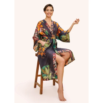 Botany Bliss Kimono Gown in Charcoal