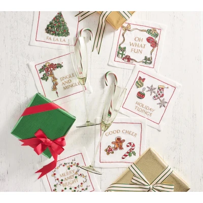 Merry and Bright Cocktail Napkins in White, Red & Green