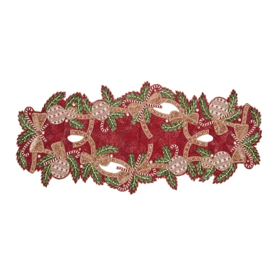 Candy Cane Bow Runner in Red, Green & Gold