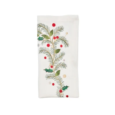 Xmas Carol Napkin in White, Red & Green
