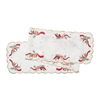 Tinsel Bow Runner in White, Red & Gold