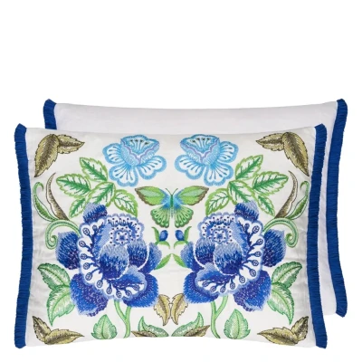 Isabella Embroidered Cobalt Linen Decorative Pillow