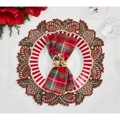 Candy Cane Bow Placemat in Red, Green & Gold