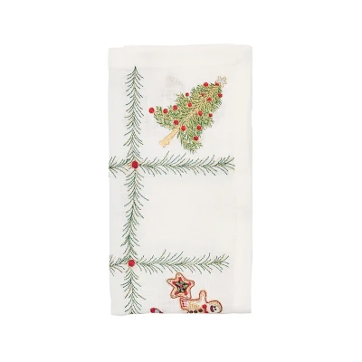 Xmas Trellis Napkin in White, Red & Green