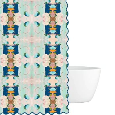 Monet's Garden Navy Scalloped Shower Curtain