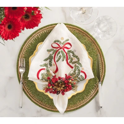 Merry and Bright Napkin in White, Red & Green