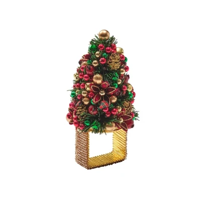 Tinsel Tree Napkin Ring in Red, Green & Gold