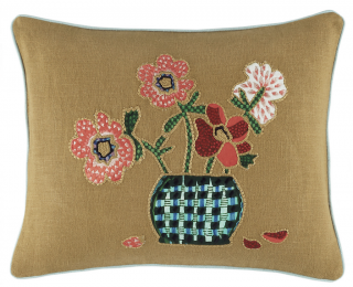 Blooming Bouquet Embroidered Bronze Decorative Pillow