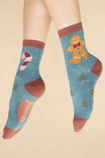 Gingerbread Man Ankle Socks in Aqua