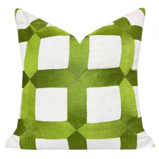 Embroidered Square Lattice Green Decorative Pillow