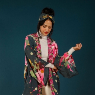 Painted Peonies Kimono Jacket