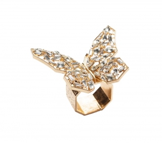 Papillon Napkin Ring in Gold & Crystal, Set of 4 in a Gift Box