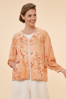 Toile Puff Sleeve Jacket in Coral