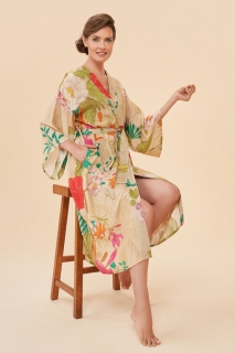 Tropical Flora and Fauna Kimono Gown in Coconut