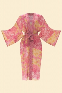 Tropical Toile Kimono Gown - Pineapple/Raspberry