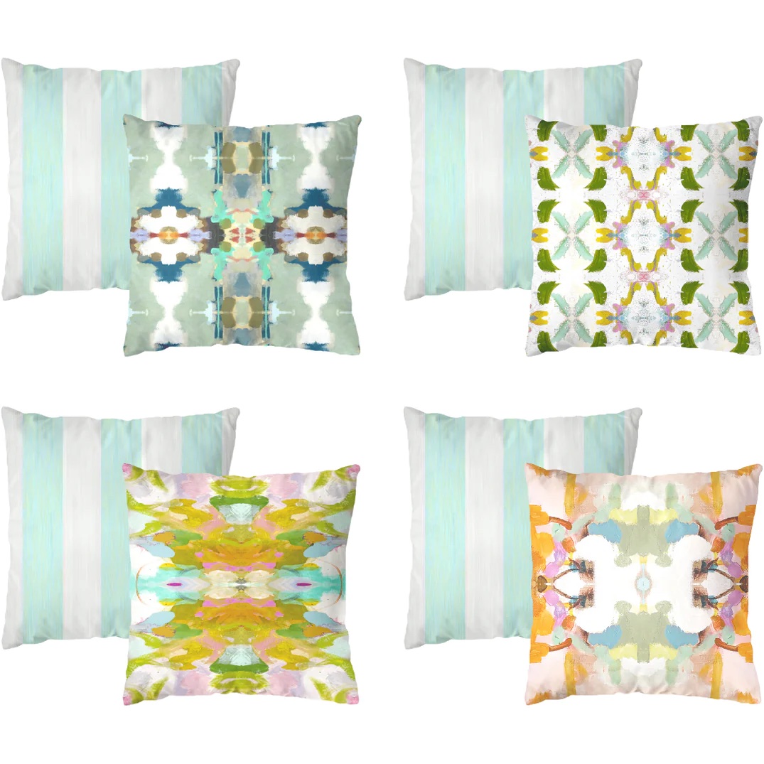 Versailles Stripe Aqua Outdoor Pillow